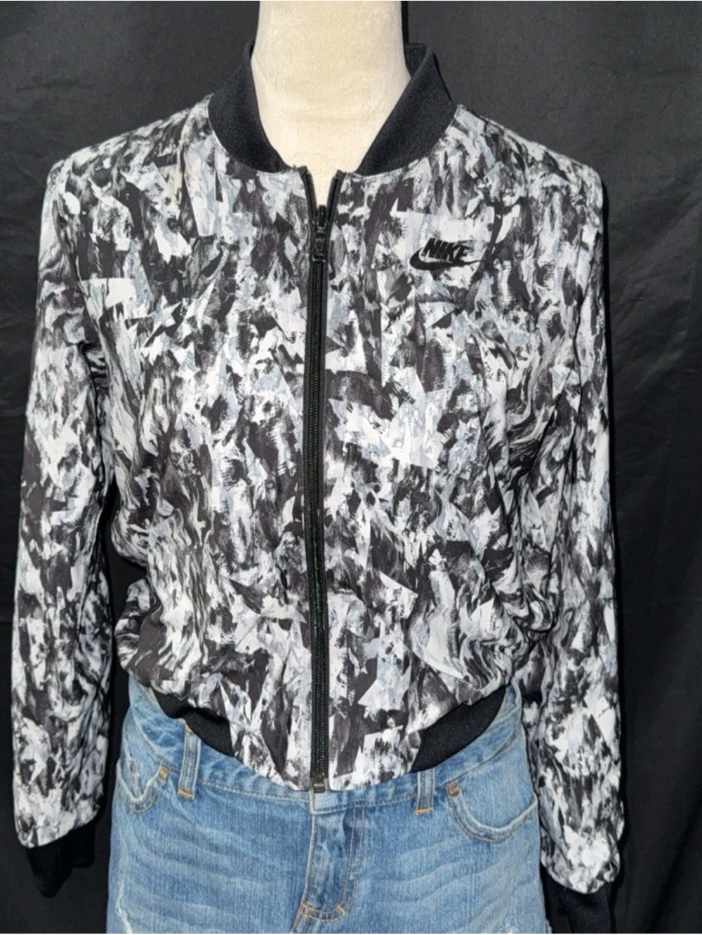 Nike Black & White Abstract Print Bomber Jacket